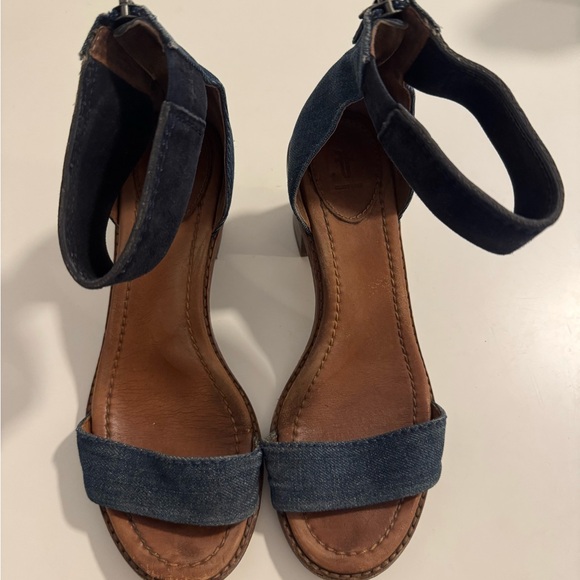 Frye Brielle Back Zip Denim and Suede Block Heel Sandal - Picture 3 of 9